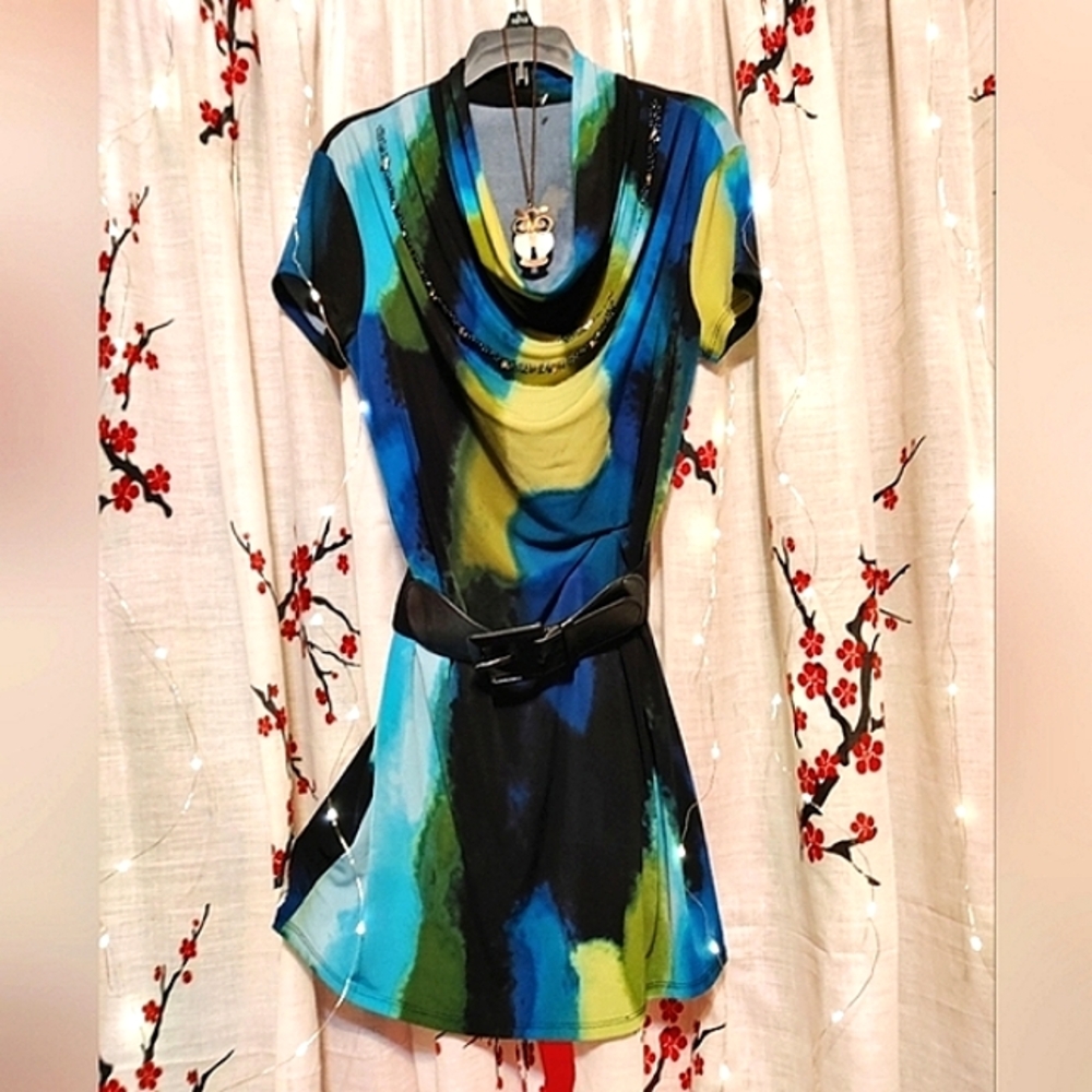 5/$50 Alfani Womens Midi Dress in Shadow Clouds Sz. Sm Petite- Rare Pattern